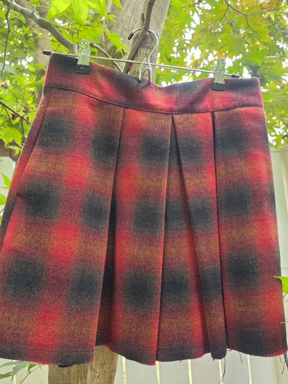 Free People Red & Black Plaid Pleated Skirt
